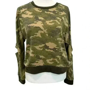 Joe’s Camouflage Cropped High Low Long Sleeve Cutout Elbow Green Girls L